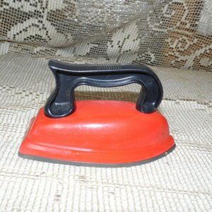 COPY - VINTAGE RED CHILD'S METAL IRON, PLASTIC HANDLE